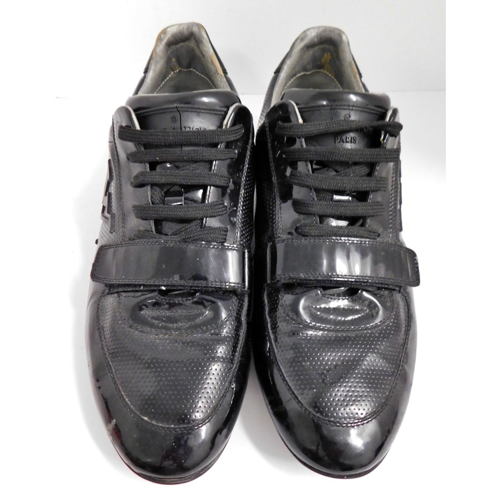 Louis‎ Vuitton Black Patent Leather Sneakers LV Trainer sz 6.5 - Picture 2 of 10